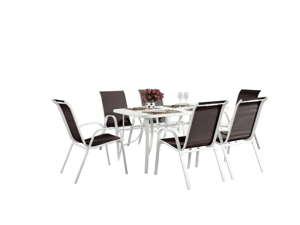 Salon de jardin repas acier marron 6 places