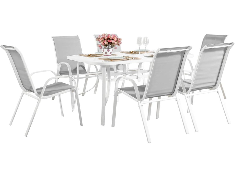 Salon de jardin repas métal gris 6 places