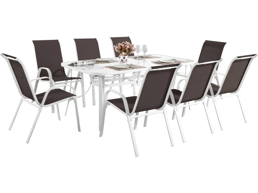Salon de jardin repas acier marron 8 places