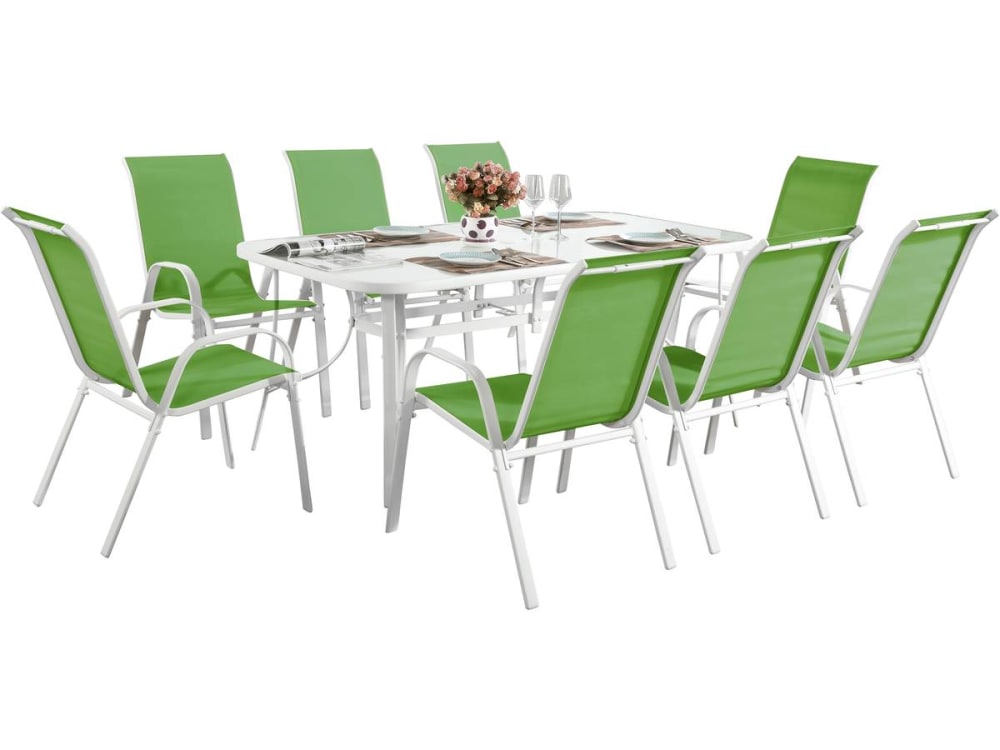 Salon de jardin repas acier vert 8 places