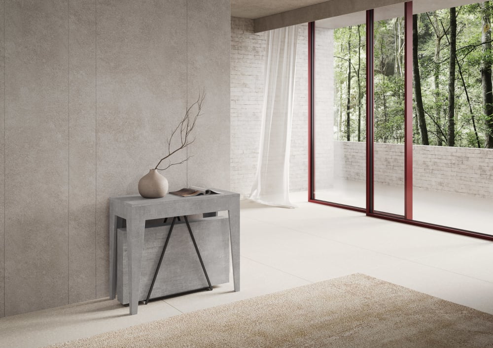 Console extensible 90x42/302 cm effet bois gris béton