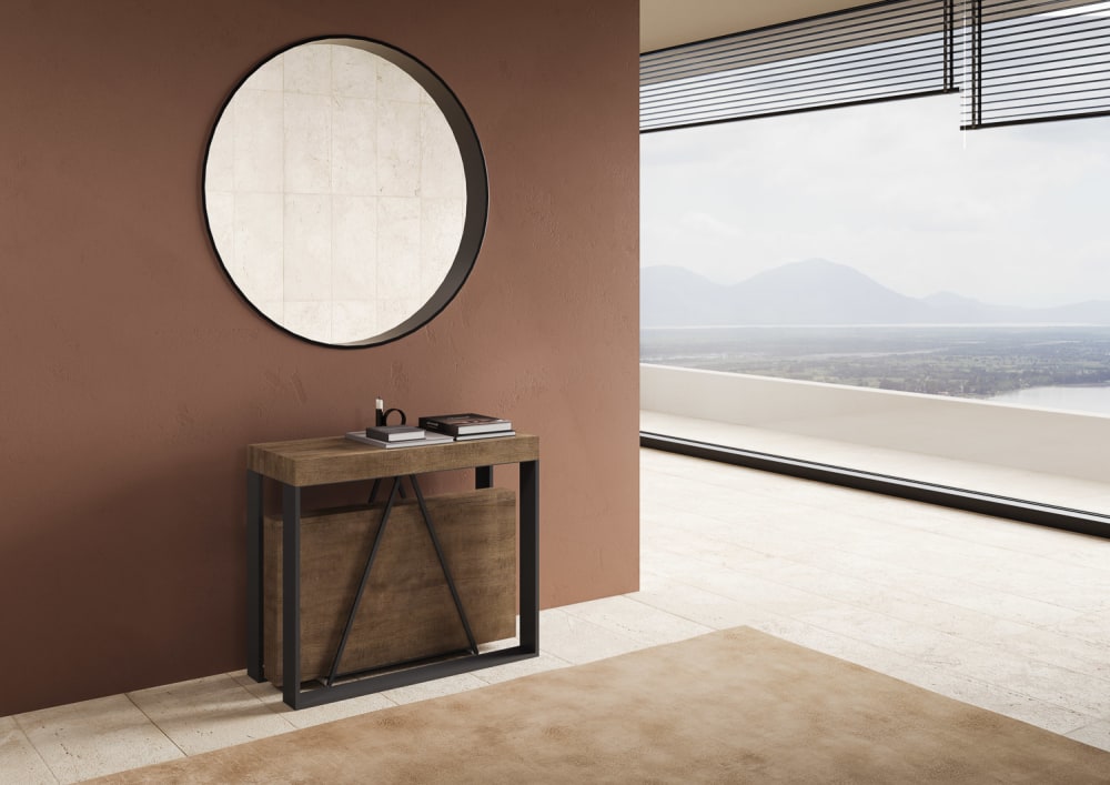 Ausziehbarer Konsolentisch 90x40/300 cm in Holzoptik, Nussbaum -