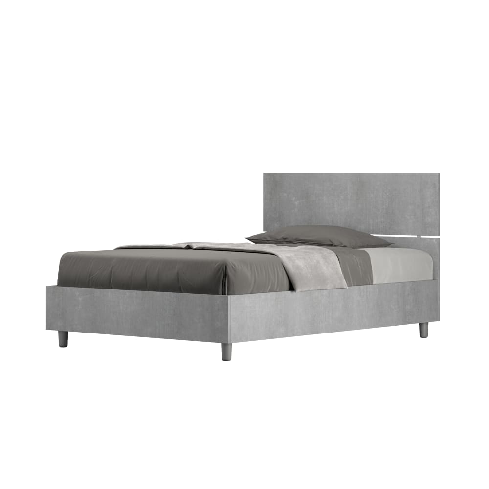Ityhome Bett mit Bettkasten 120x200 gerades Kopfteil Zement style modern Grau Spanplatte