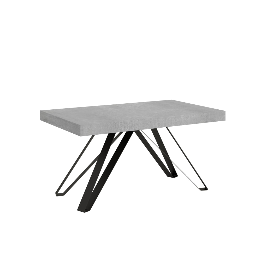 Ityhome Ausziehtisch 90x160/264 cm Zement mit Eisenrahmen aus Anthrazit style modern Grau Spanplatte