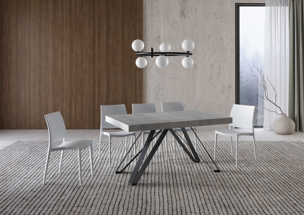 Ausziehtisch 90x160/264 cm Zement mit Eisenrahmen aus Anthrazit -