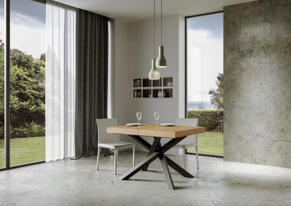 Ausziehtisch 90x130/390 cm Eiche Natur mit Eisenrahmen aus