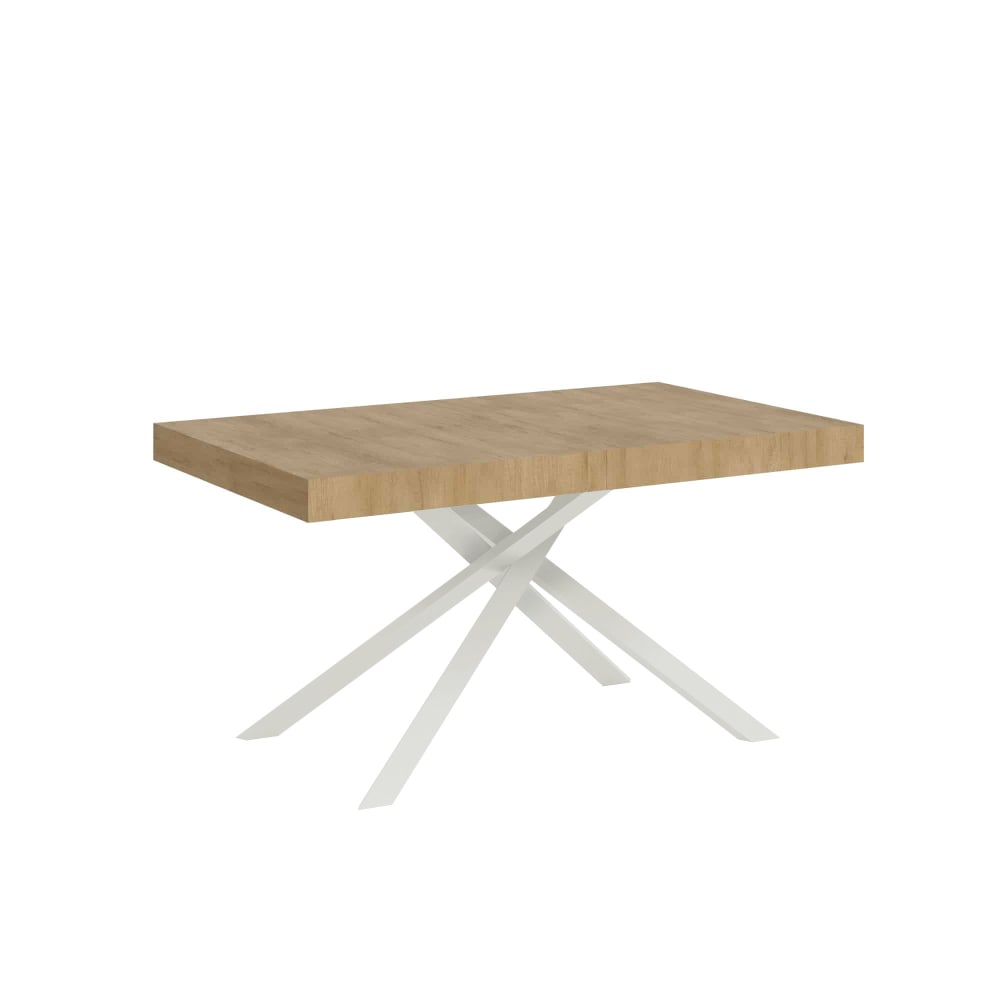 Ityhome Ausziehtisch 80x140/224 cm Eiche Natur mit weißem Eisenrahmen style modern Braun Spanplatte