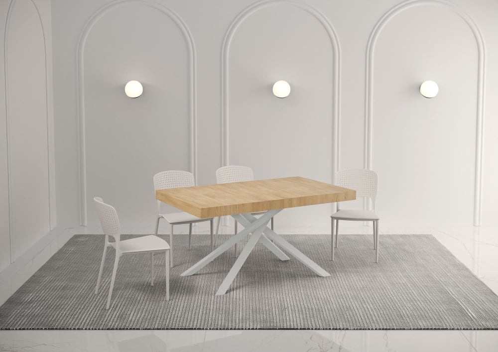 Ausziehtisch 80x140/224 cm Eiche Natur mit weißem Eisenrahmen -