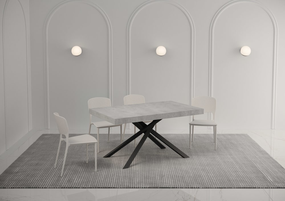 Ausziehtisch 90x160/420 cm Zement mit Eisenrahmen aus Anthrazit -