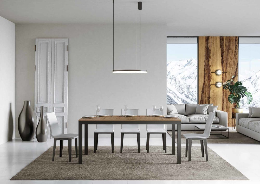Ausziehtisch 90x180/440 cm Eiche Natur mit Eisenrahmen aus