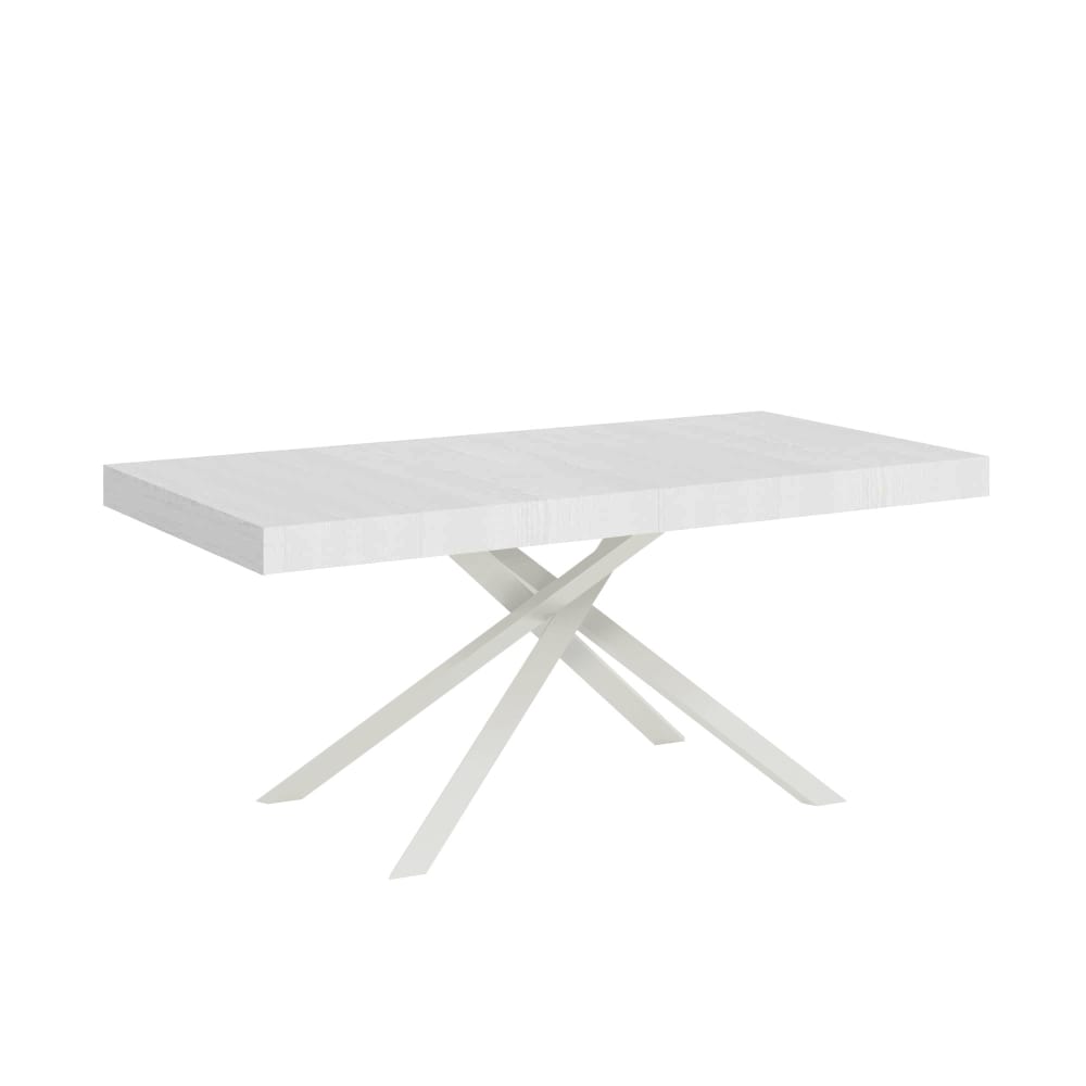 Ityhome Ausziehtisch 90x200/304cm Esche weiß mit weißem Eisenrahmen style modern - Spanplatte
