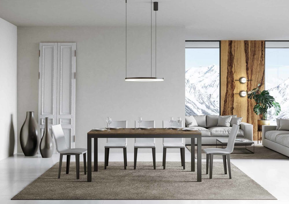 Ausziehtisch 90x180/440 cm in Holzoptik Nussbaumbraun, Eisen -
