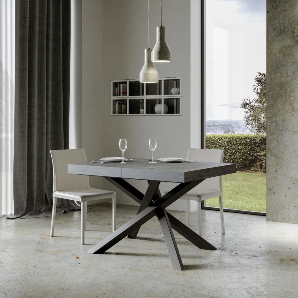 Ausziehtisch 90x130/390 cm in Holzoptik Zementgrau, Eisen -