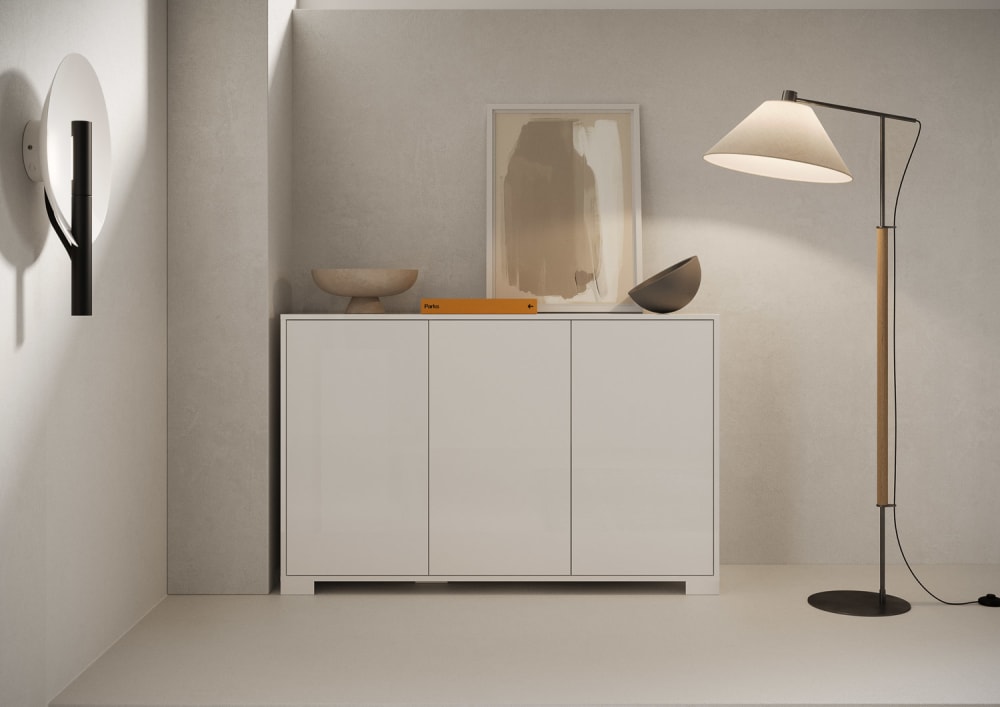 Sideboard 3 Türen 130x40x83 cm, glänzendes Weiß - Maisons Du