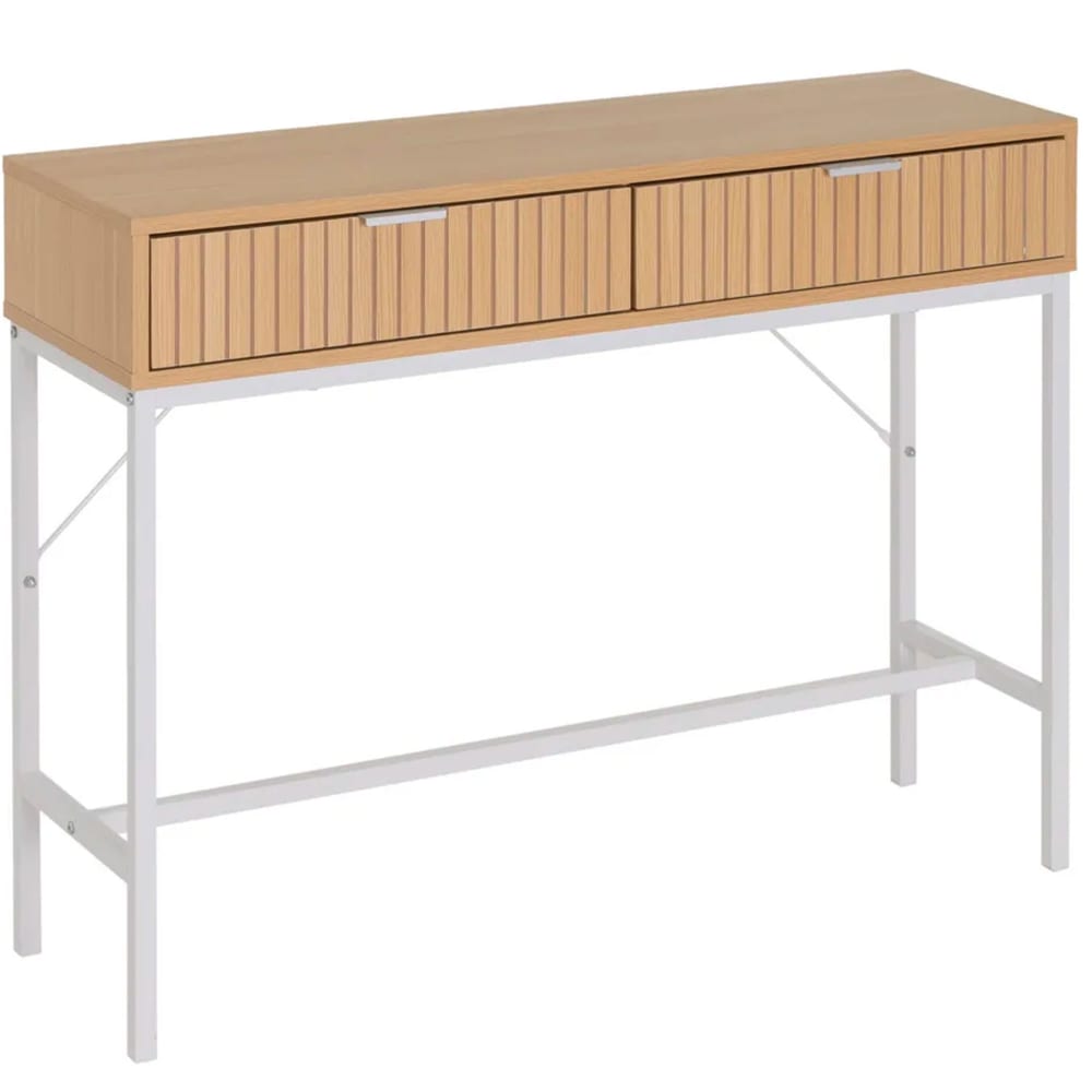 Unimasa Console d'entrée bois et métal blanc 2 tiroirs 100x30x75cm style contemporain Marron Panneau De Particules - 100x75x30cm