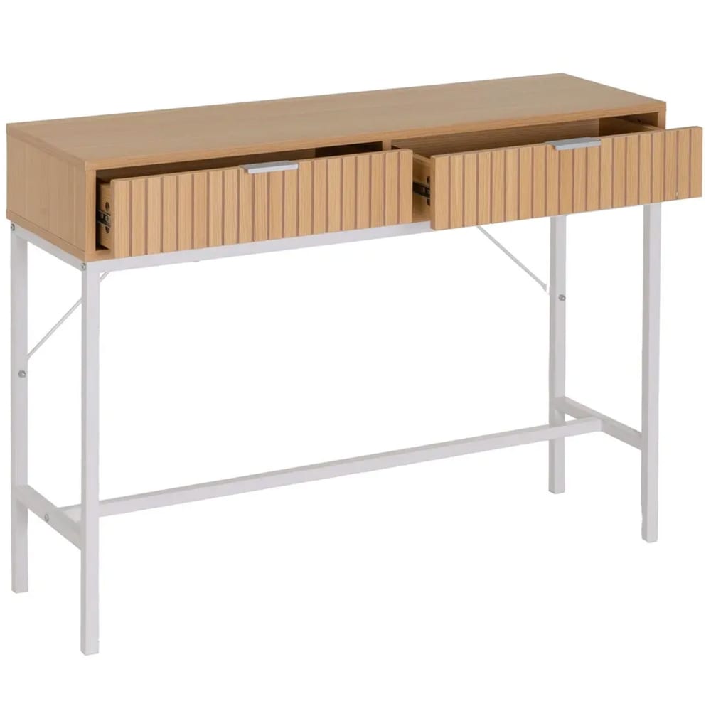 Console d'entrée bois et métal blanc 2 tiroirs 100x30x75cm - Maisons du Monde