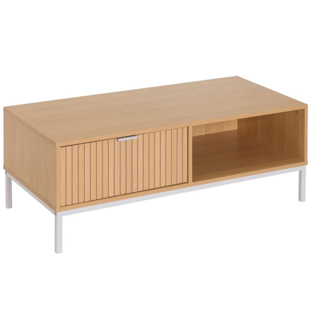 Unimasa Table basse rectangulaire bois et métal blanc 1 tiroir 110x50x40cm Marron Panneau De Particules - 110x40x50cm
