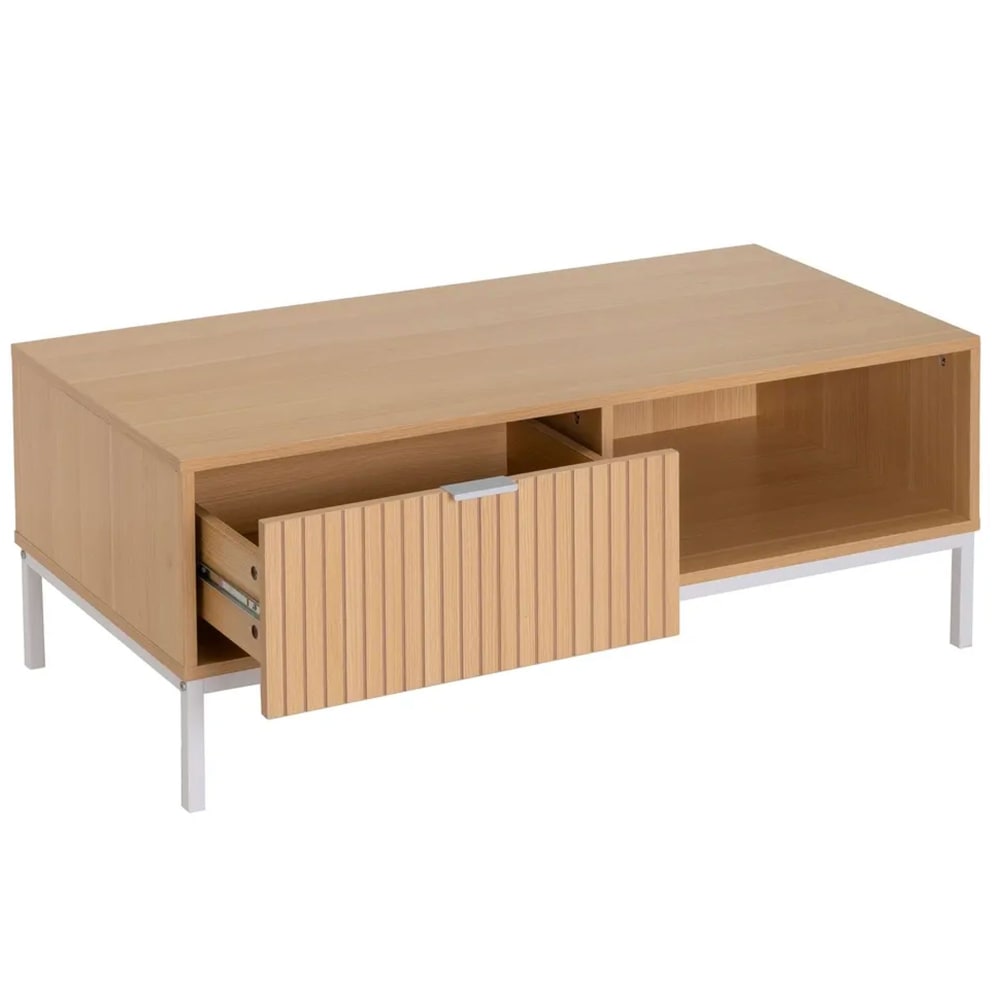 Table basse rectangulaire bois et métal blanc 1 tiroir 110x50x40cm - Maisons du Monde