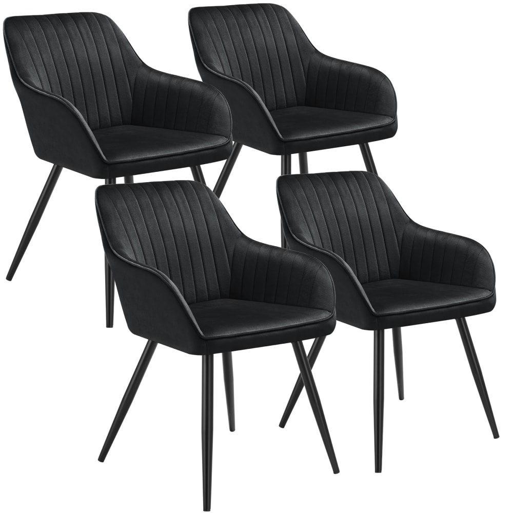 Lot 4 chaises de salle à manger en velours matelassées noir