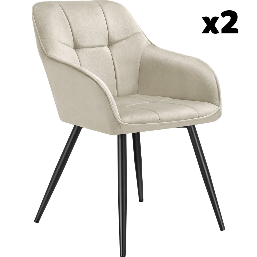 Lot 2 chaises rembourrées en velours matelassé et dossier crème