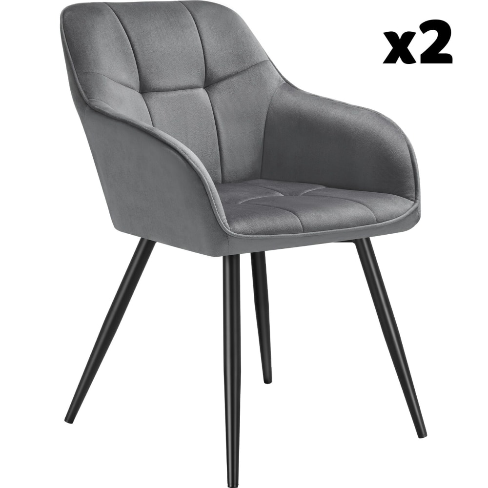 Lot 2 chaises rembourrées en velours matelassé et dossier continu gris