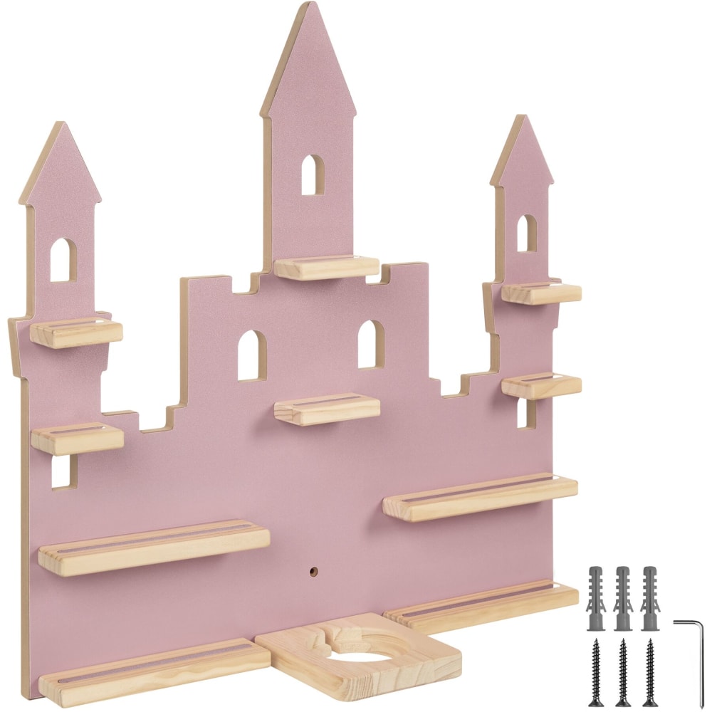 Étagère, bois mdf, château, 10 tablettes, bandes magnétiques, rose
