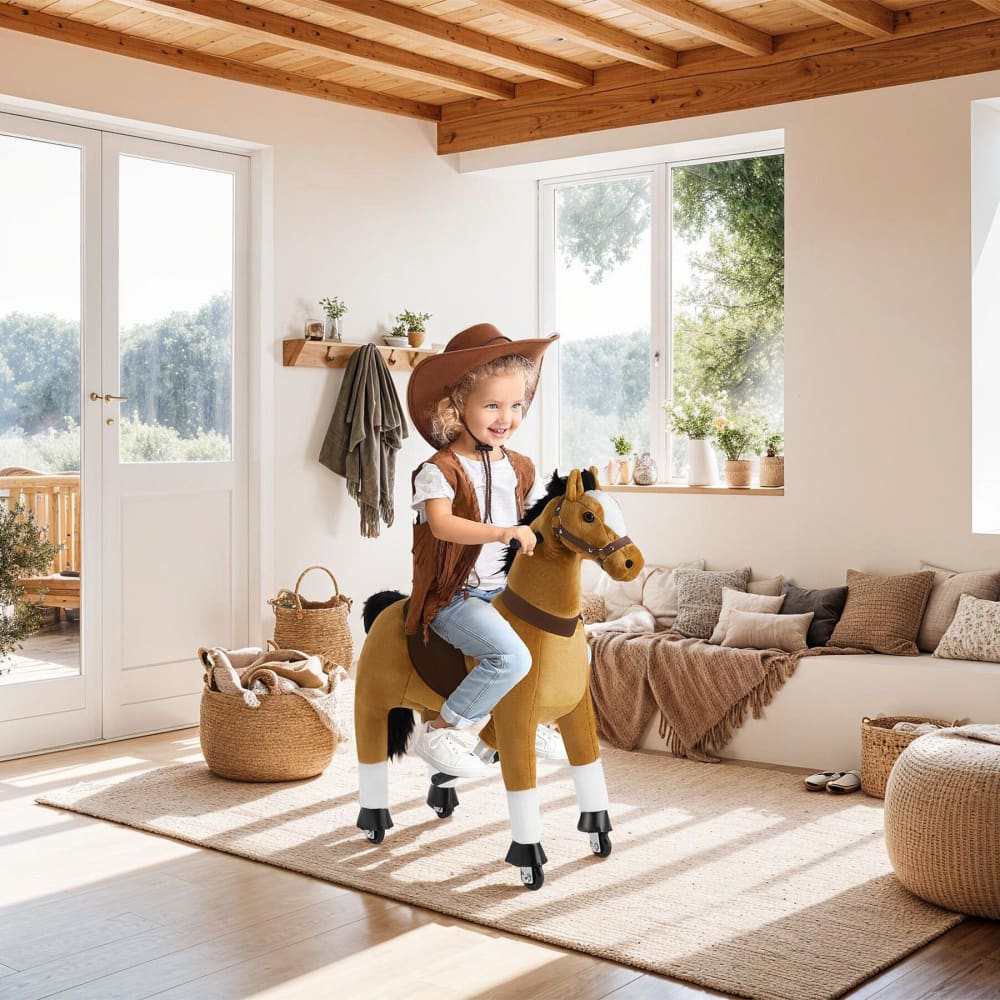 Cheval à bascule en peluche sur roulettes et pédales antidérapantes