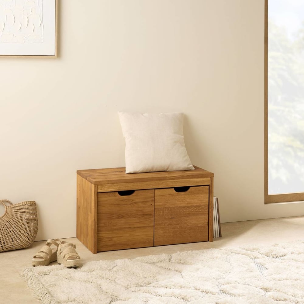 Banc avec 2 cubes de rangement en chêne massif