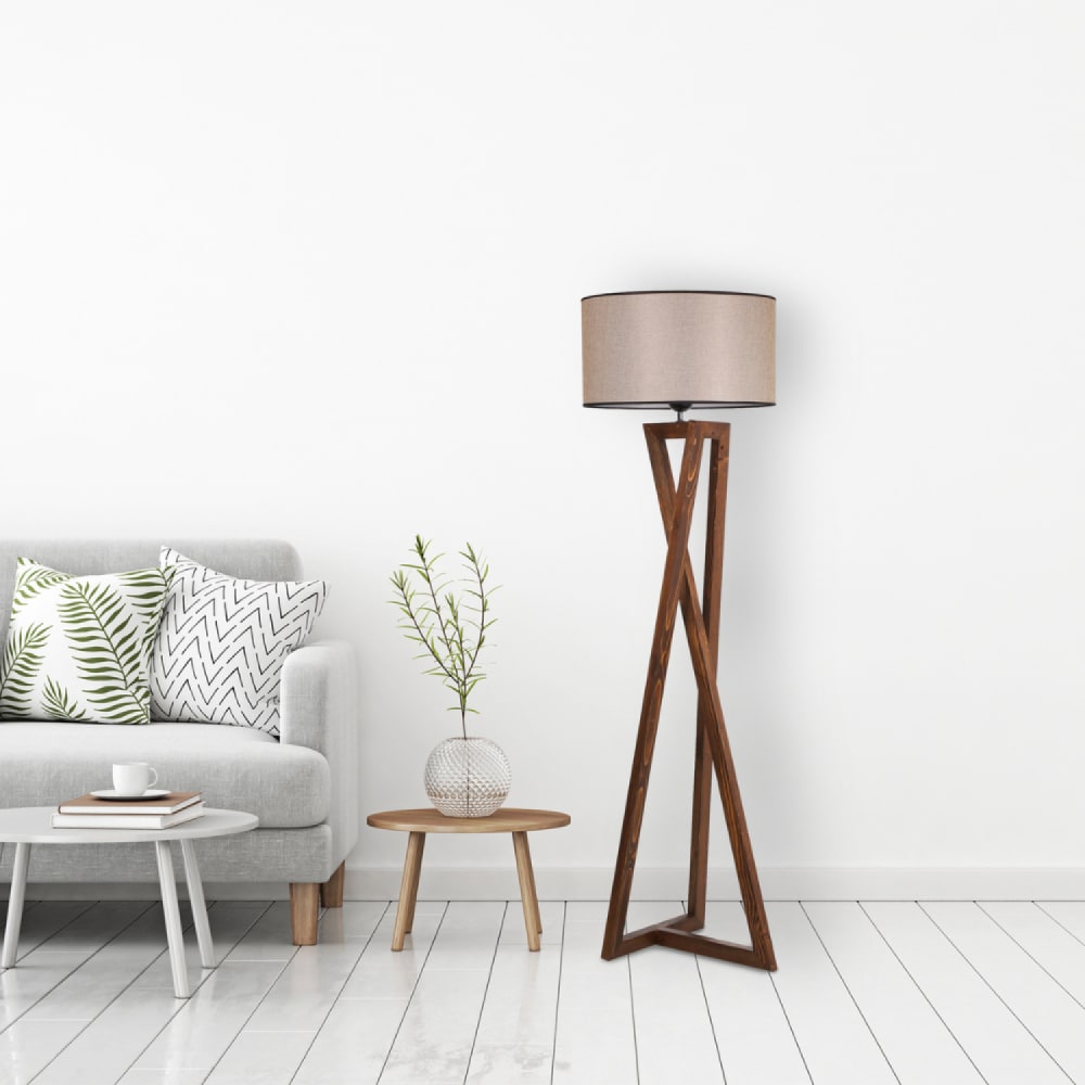 Concept Usine Design-Stehleuchte aus Holz und Stoff style modern Braun Holz