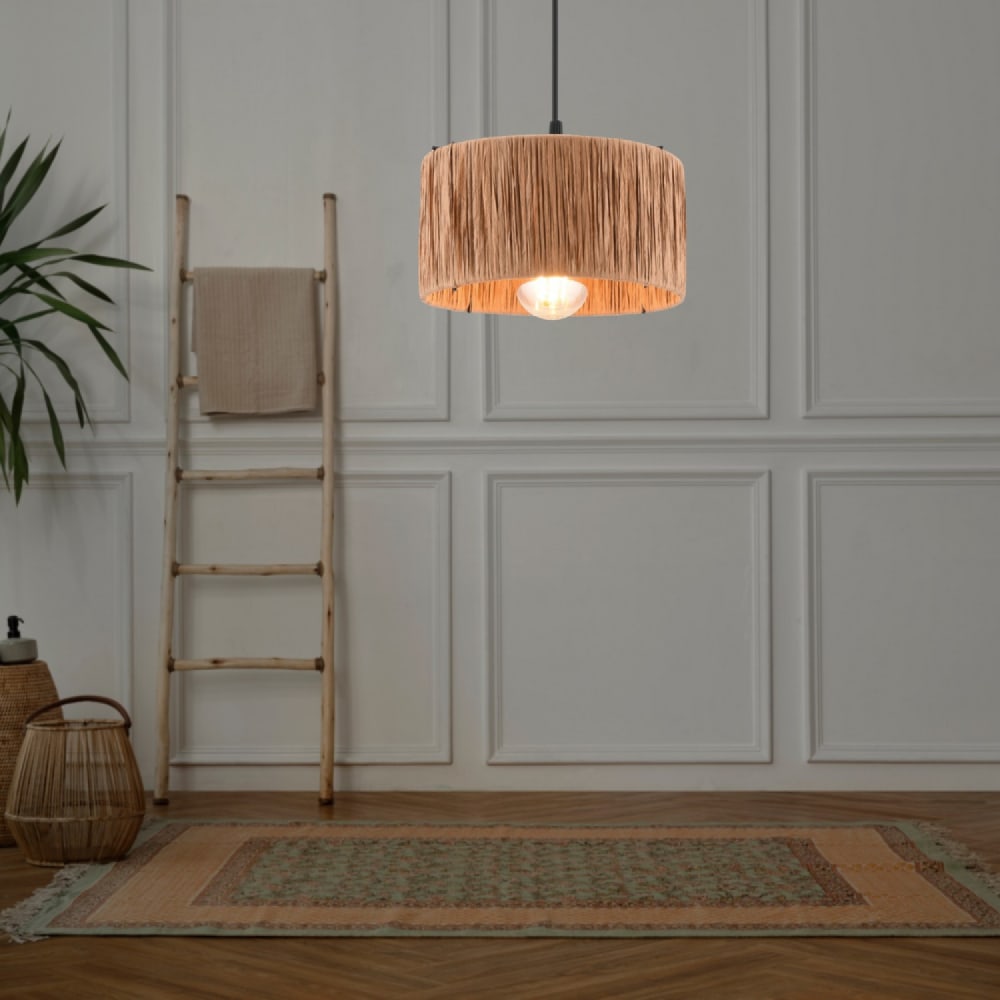 Concept Usine Drahtpendelleuchte aus Bast und Metall style modern Beige Metall