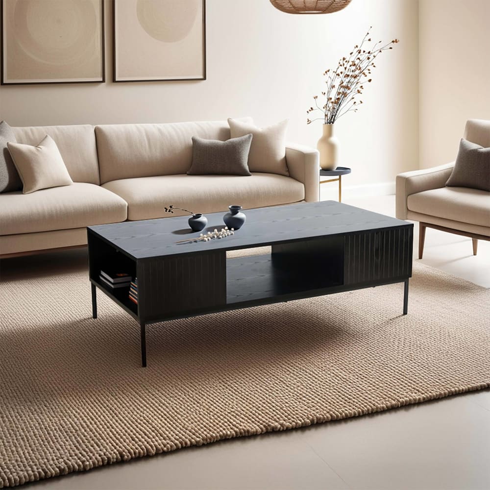 Couchtisch aus Stahl und MDF mit Melamindekor 120 cm schwarz -