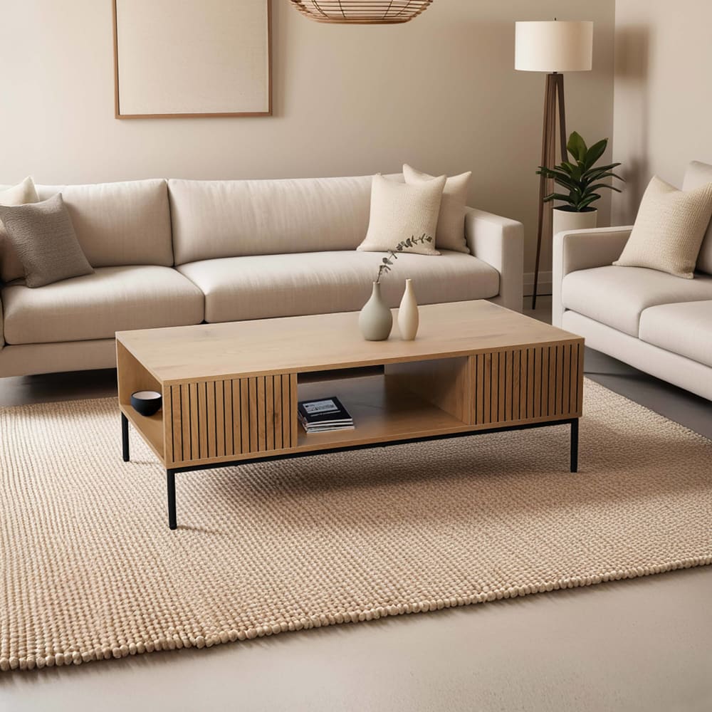 Couchtisch aus Stahl und MDF mit Melamindekor 120 cm beige -