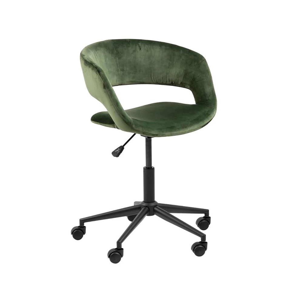 Chaise de bureau à roulettes en velours vert