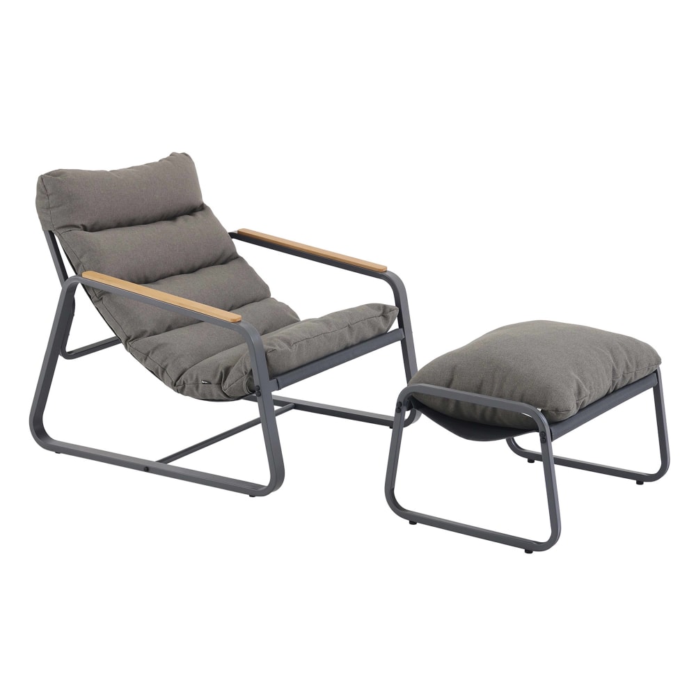 Fauteuil relax en acier et textilène avec repose-pieds gris