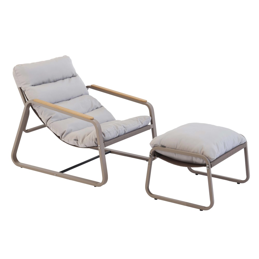 Fauteuil relax en acier et textilène avec repose-pieds taupe