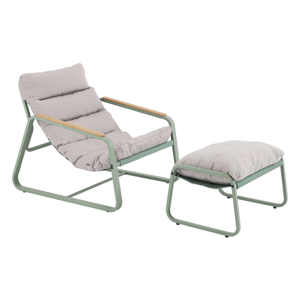 Fauteuil relax en acier et textilène avec repose-pieds vert cactus