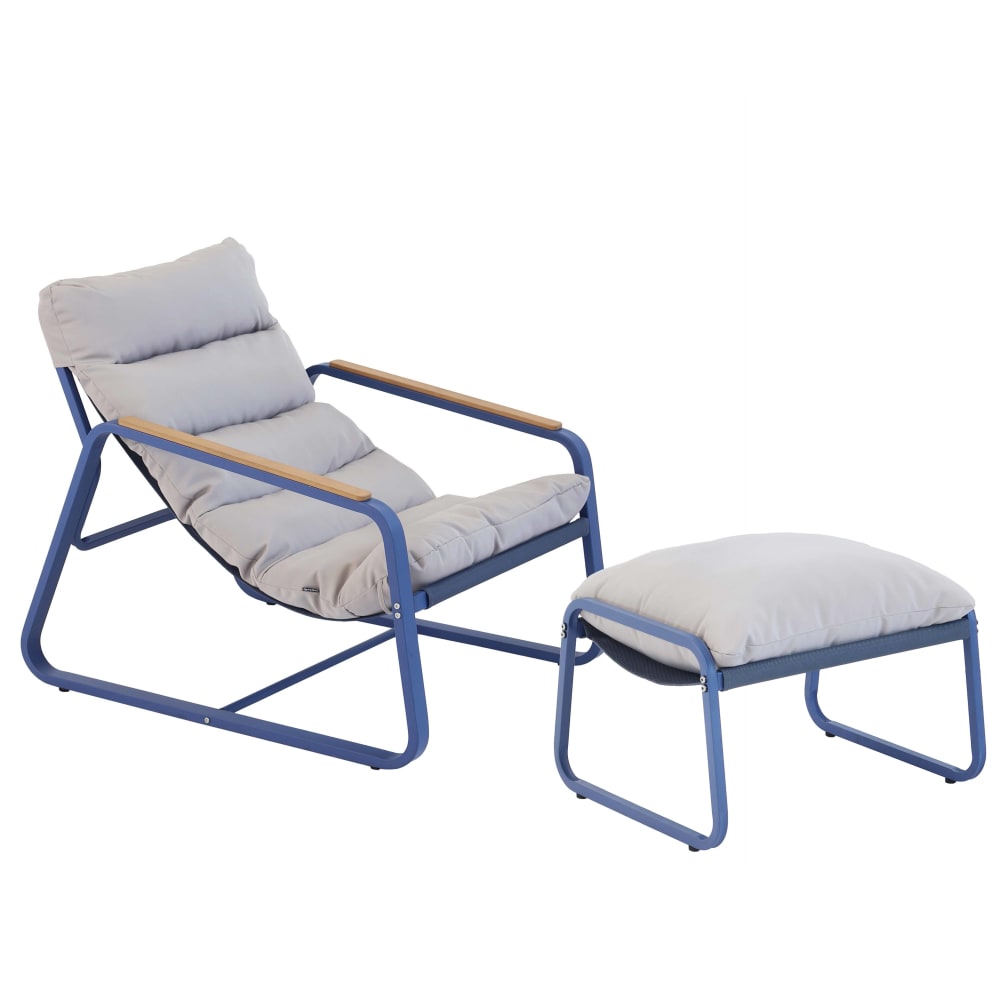 Fauteuil relax en acier et textilène avec repose-pieds bleu pacific