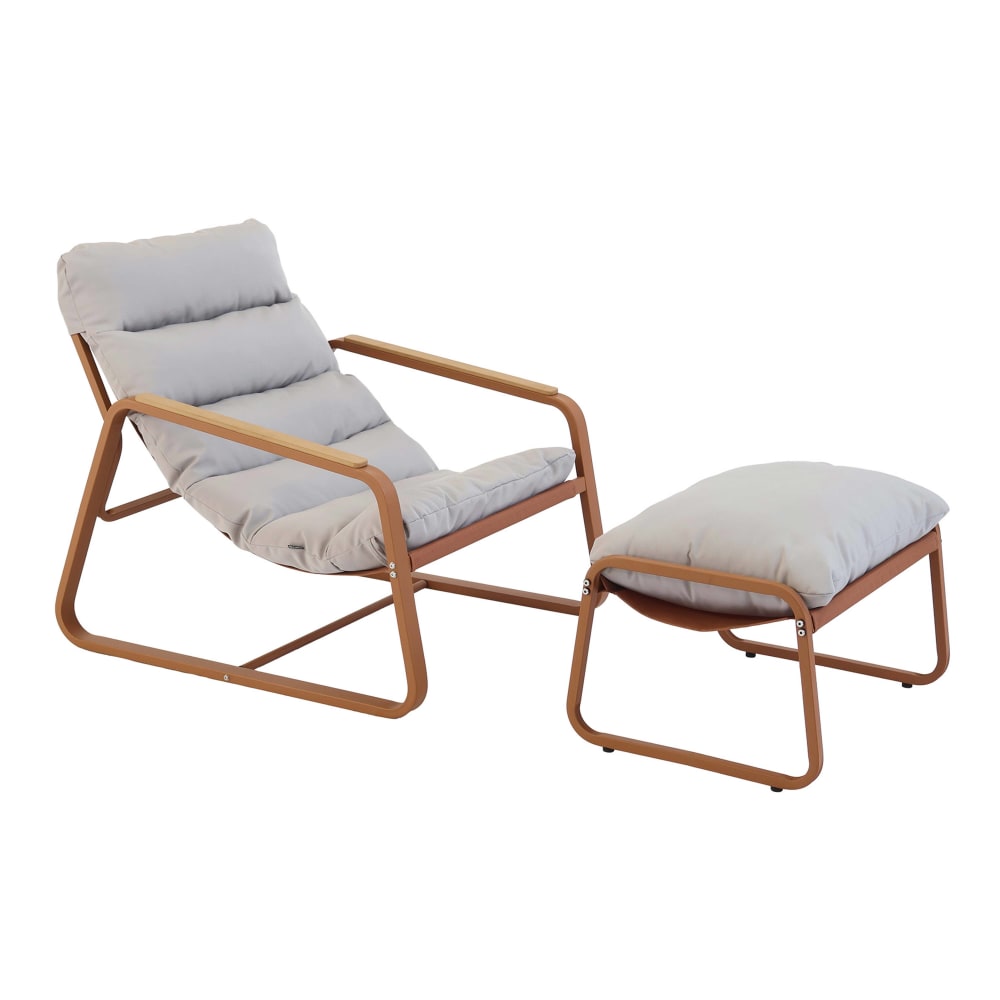Fauteuil relax en acier et textilène avec repose-pieds terracotta