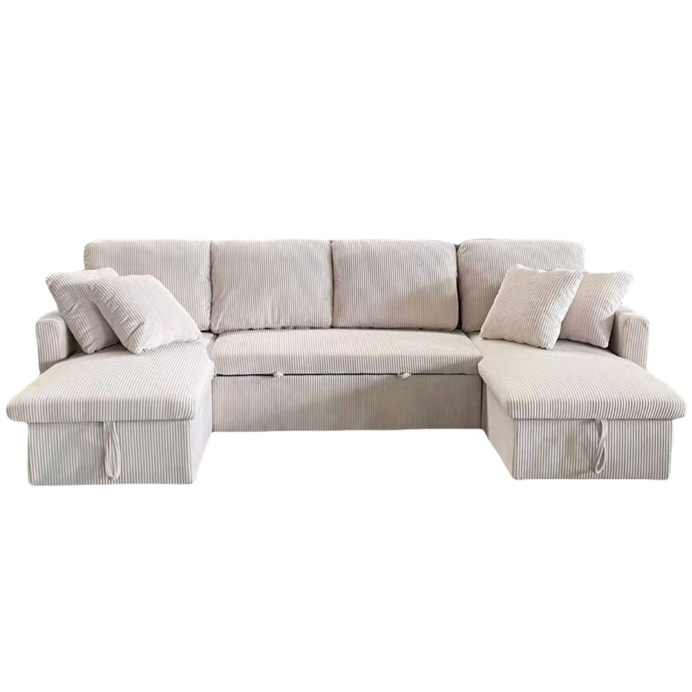 Canapé   convertible 4 places en velours côtelé avec coffre - beige