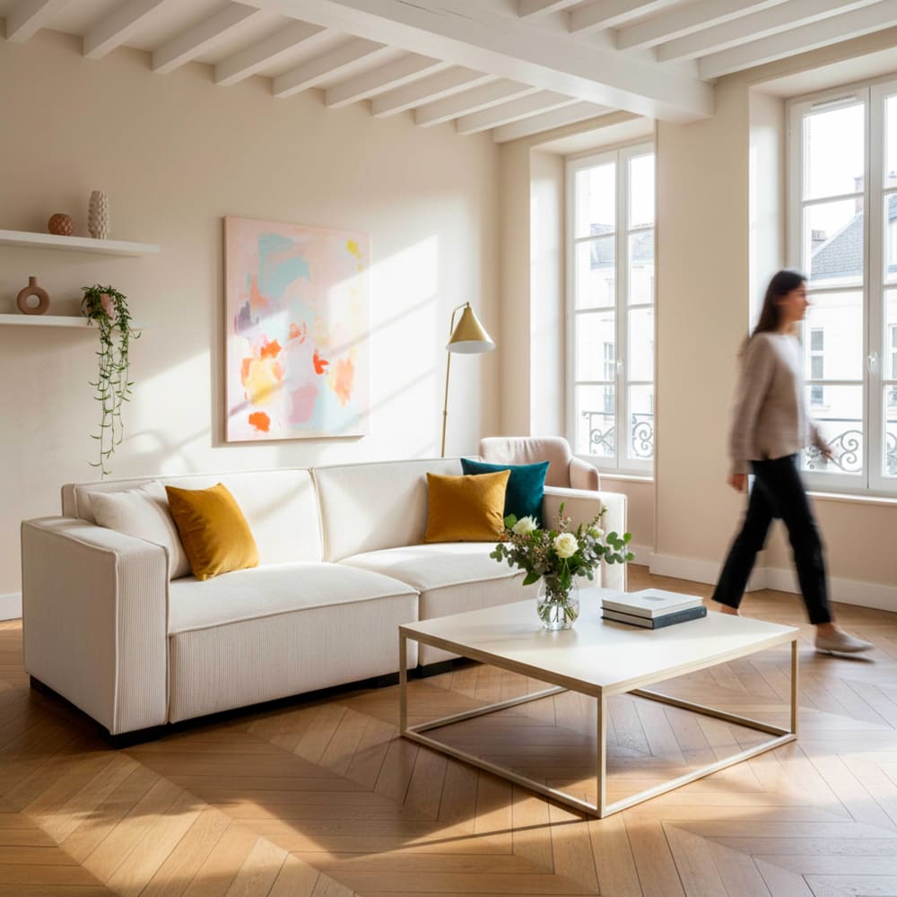 Gerades 3-Sitzer-Cord-Sofa in Ecru L 230 cm - Maisons Du Monde