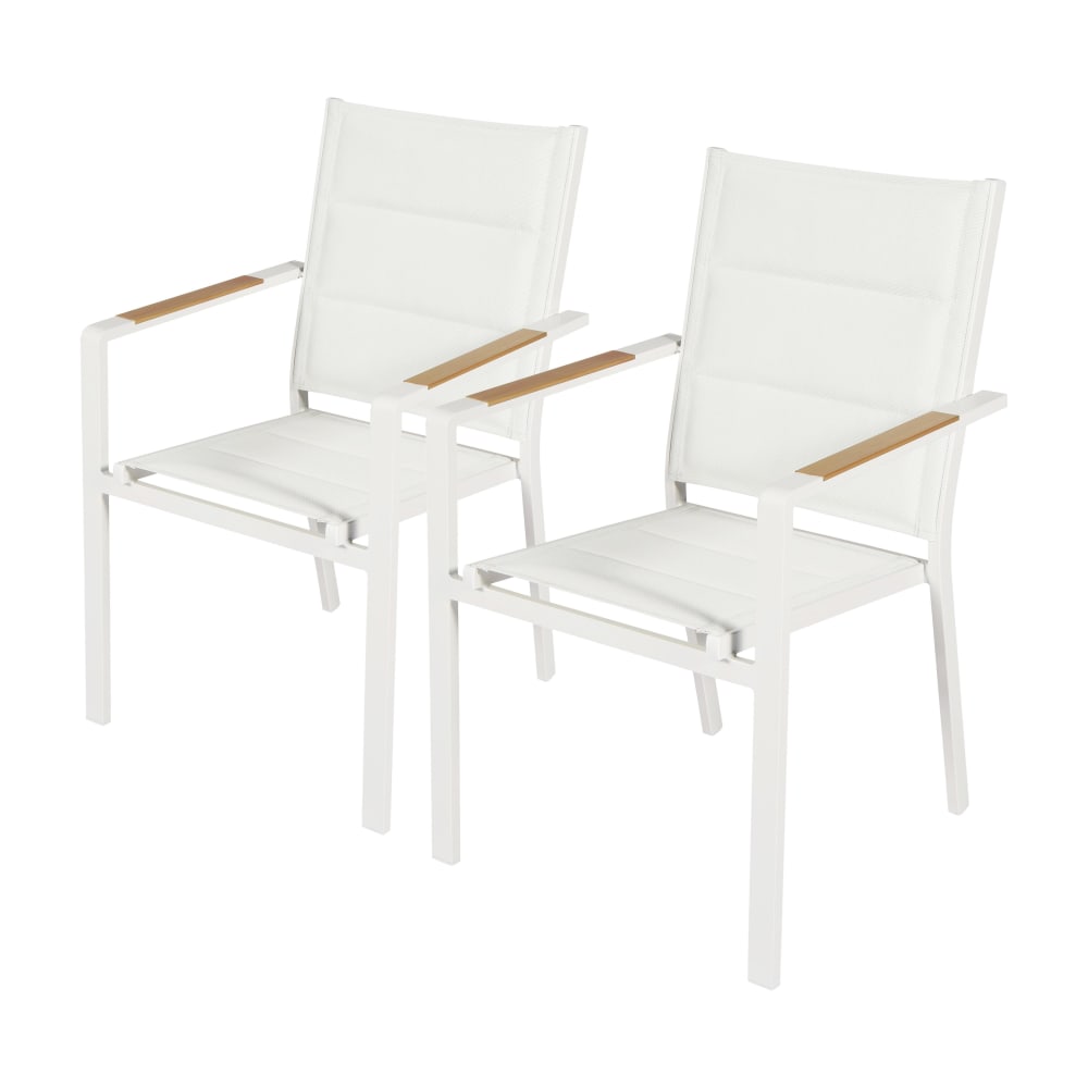 Lot de 2 chaises de jardin en aluminium et textilène blanc