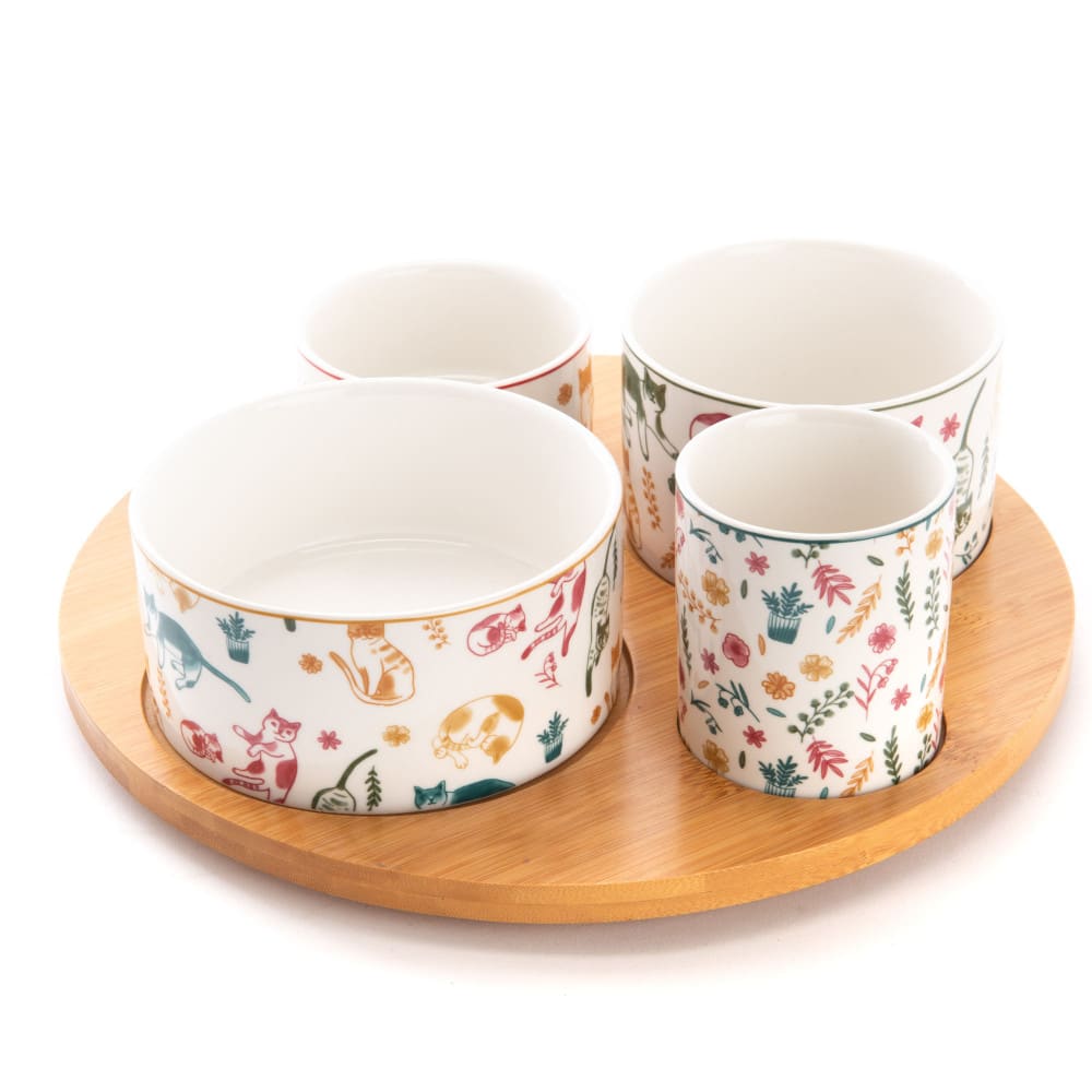 Service apéritif tournant et ses 4 bols blanc en porcelaine Service apéritif tournant et ses 4 bols blanc en porcelaine
