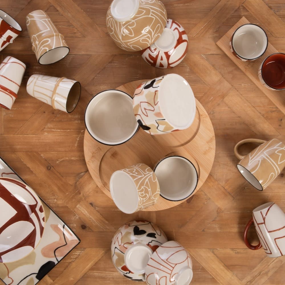Service apéritif tournant  et ses 4 bols jaune en grès - Maisons du Monde