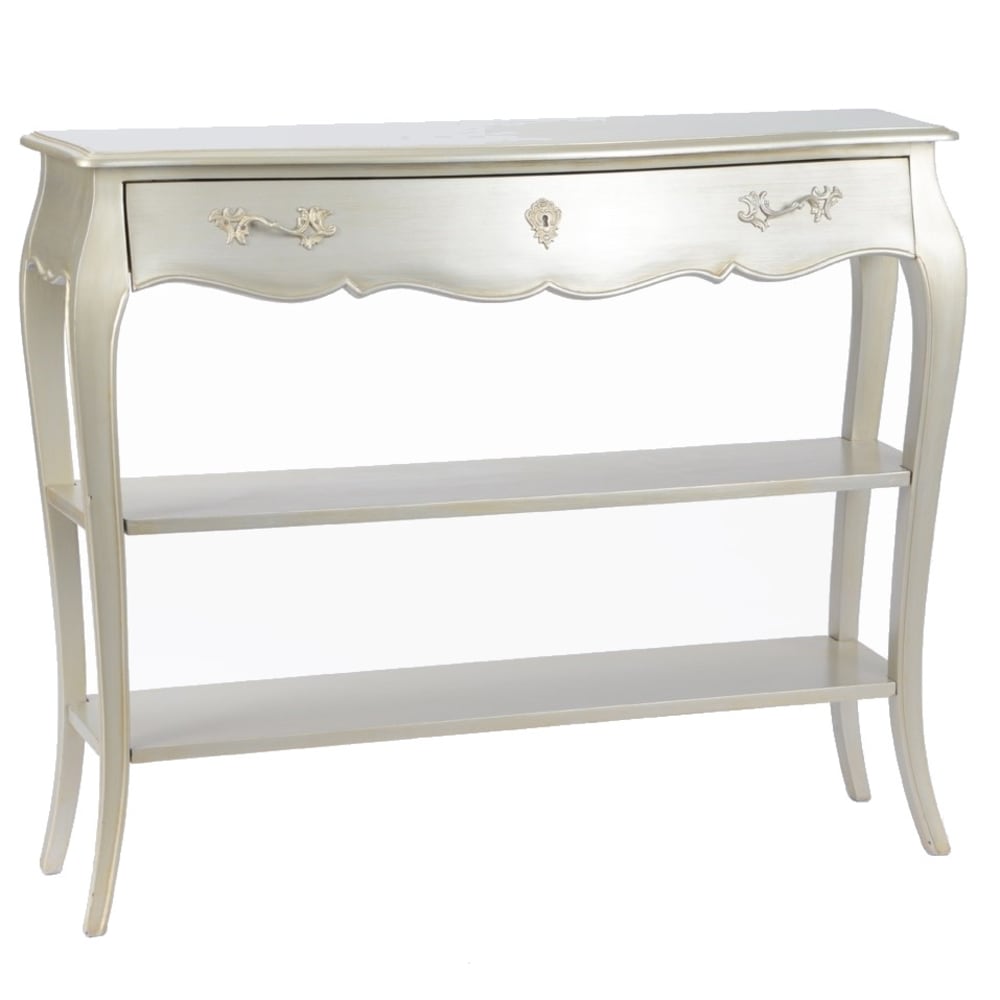 Grande console argentee 1 tiro argent / métallique en bois
