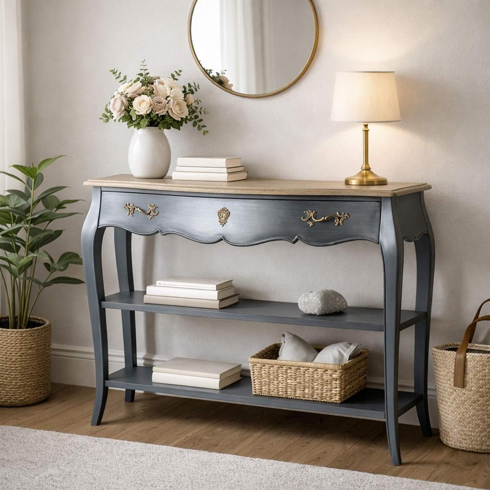 Console 1 tiroir 2 niveaux   110x30 Chêne gris en bois