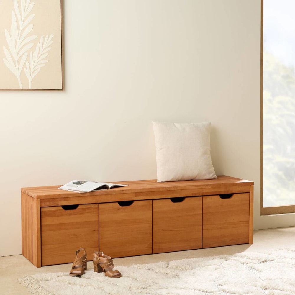 Banc avec 4 cubes de rangement en hêtre massif