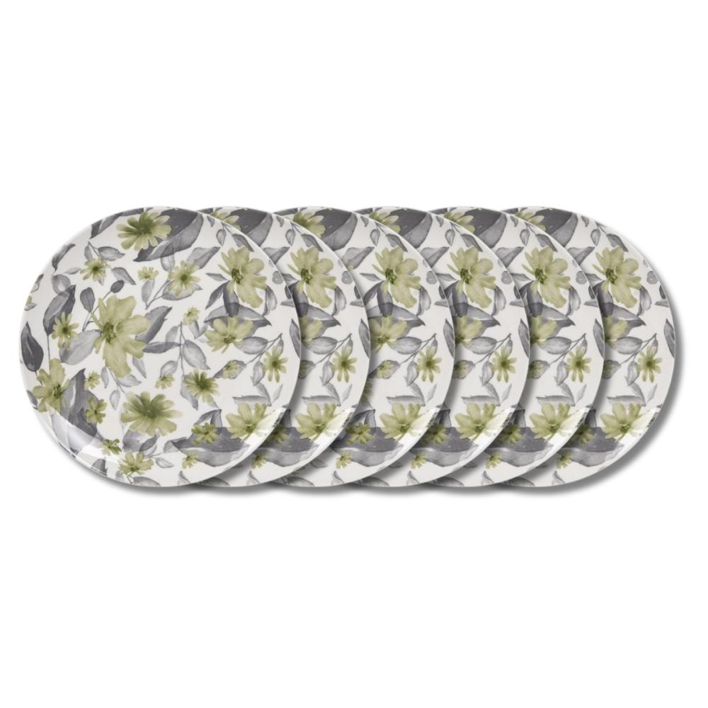 Lot de 6 assiettes à dessert vertes en porcelaine 19 cm
