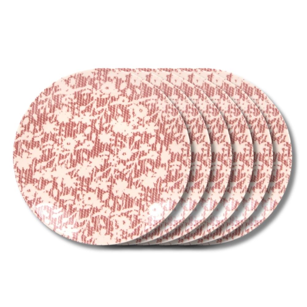 Lot de 6 assiettes plates fleuries rouges en grès 27 cm