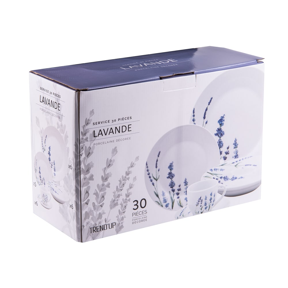 Service 30 pièces lavande blanc en porcelaine - Maisons du Monde