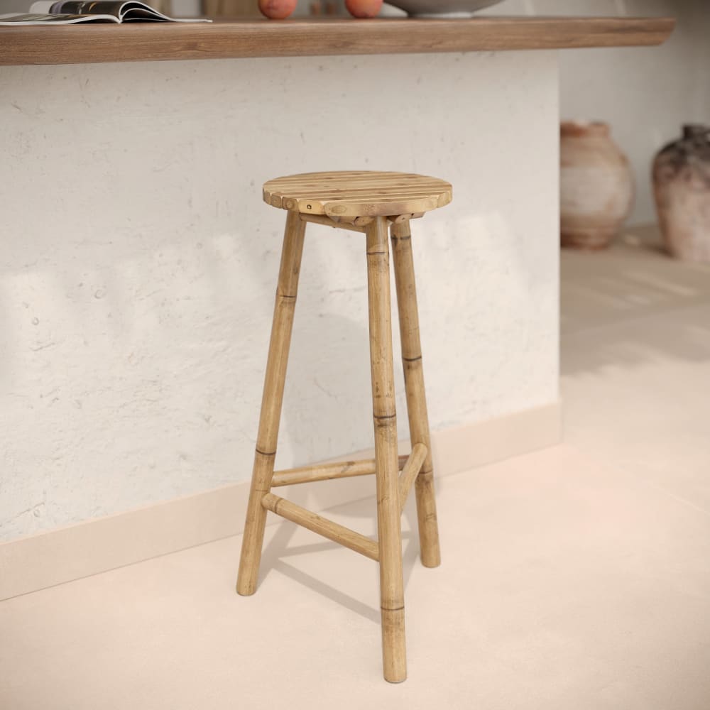 Tabouret de bar extérieur en bambou 74 cm